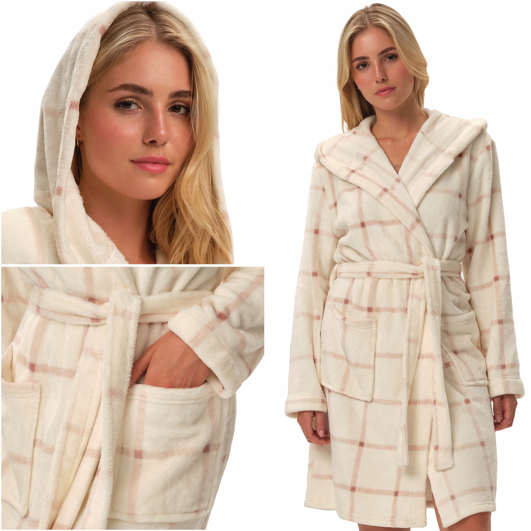 Dámský Župan Henderson Fina teplý plyšový vázaný s kapucí XXL