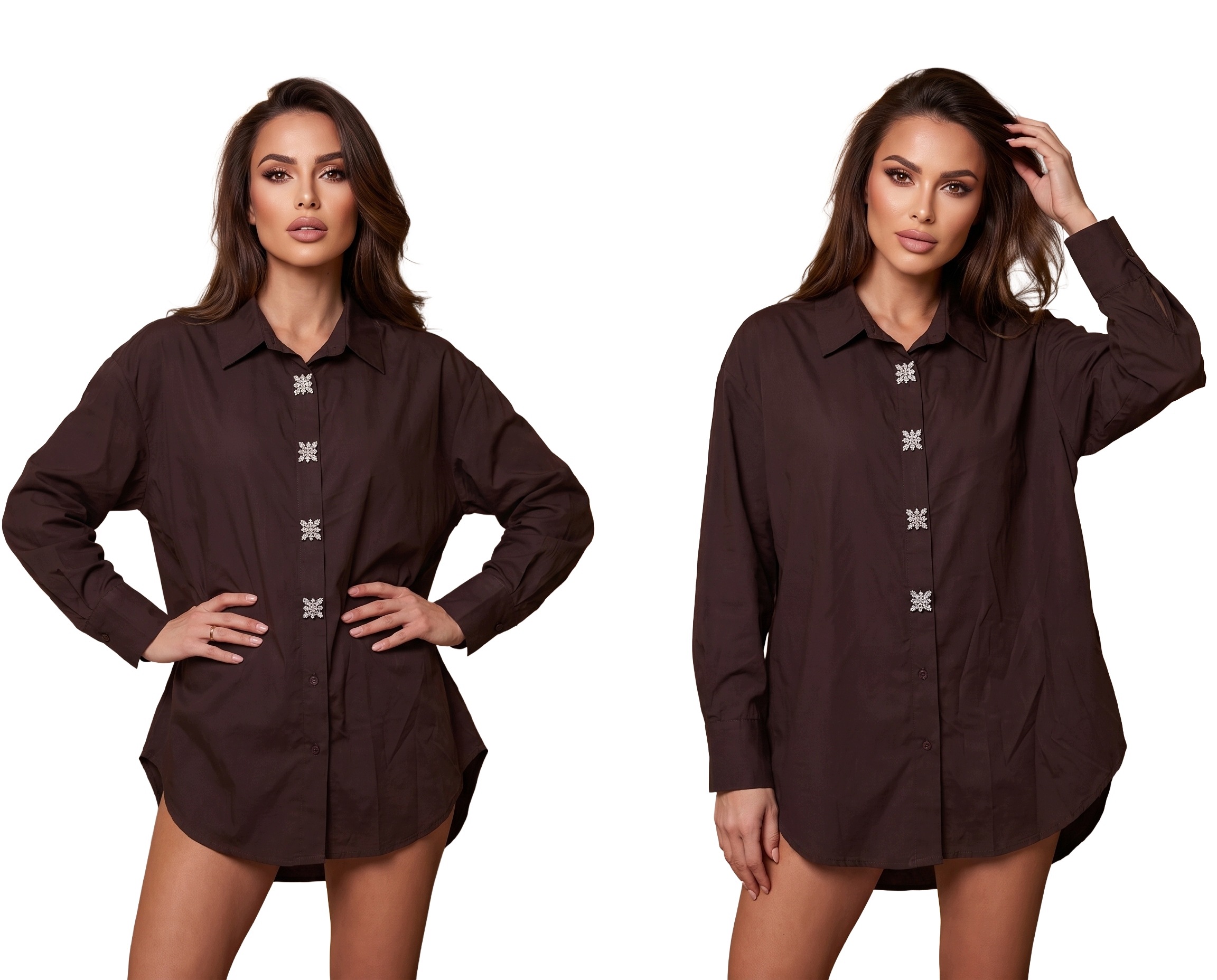 Elegantní Dámská Oversize Košile S Knoflíky Premium, Hnědá