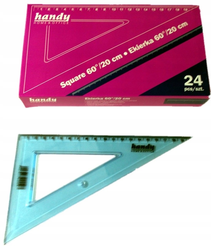 EKIERKA LINIJKA plastikowa 20 cm przeźroczysta