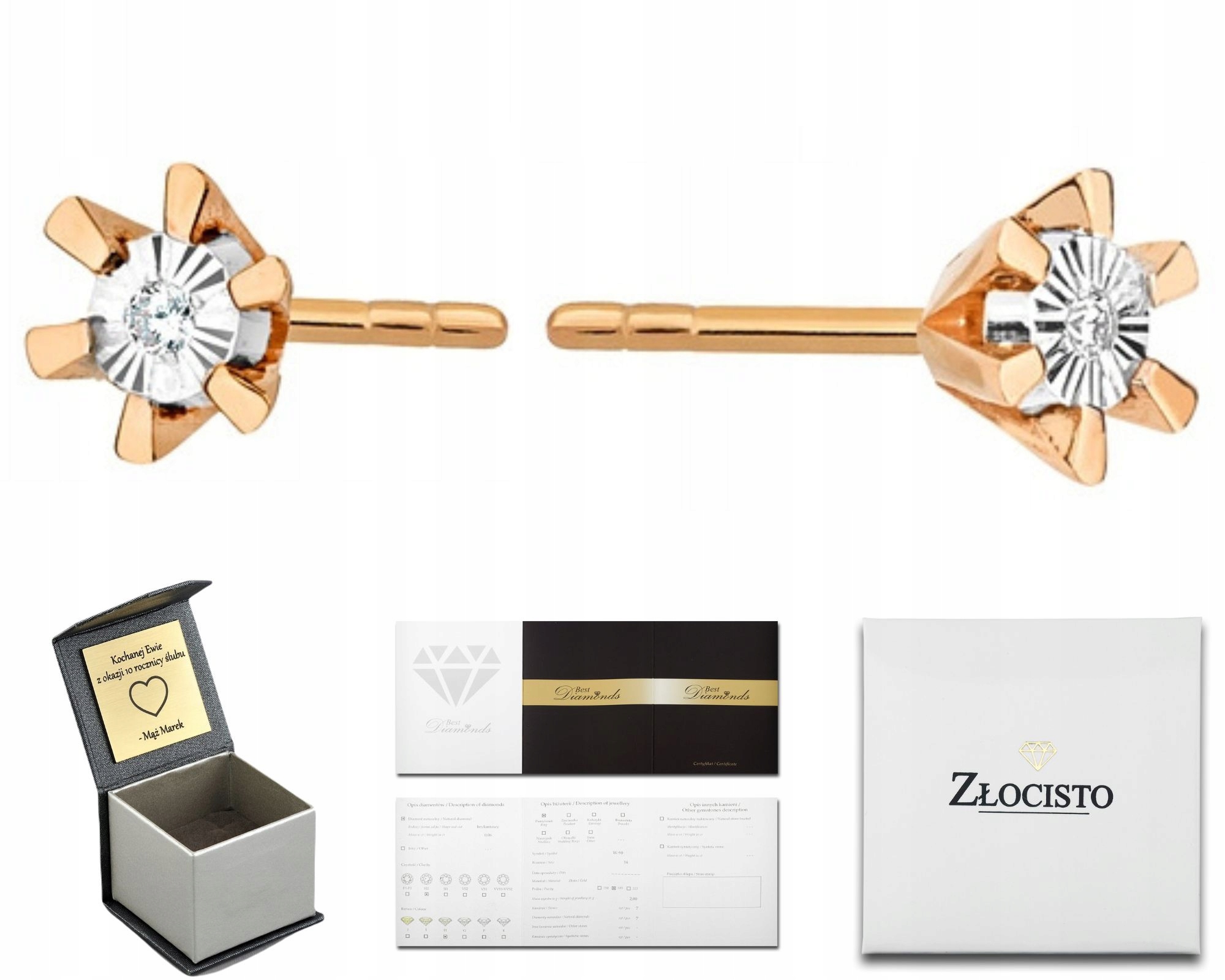 Růžové Zlato Náušnice S Brilianty, Šrouby 585