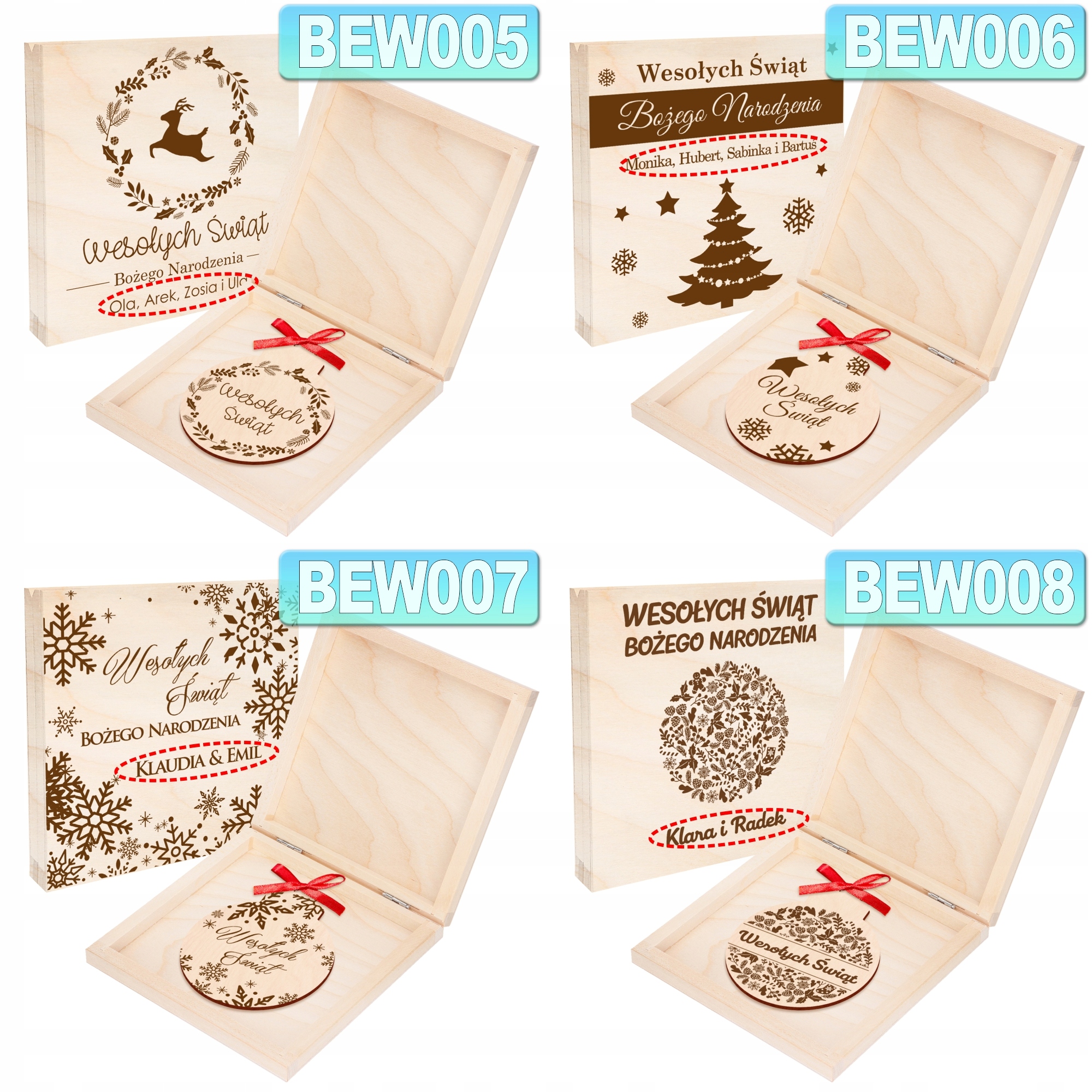 DREWNIANA KARTKA ŚWIĄTECZNA + BOMBKA NA CHOINKĘ Marka upominki_pl