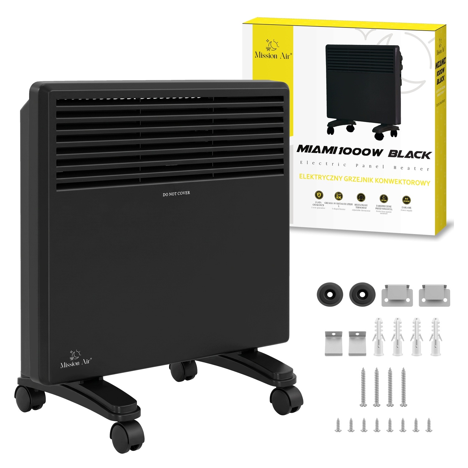 Elektrický Konvektorový Ohřívač 1000 W Černý, Energeticky Úsporný, Nožkový Termostat