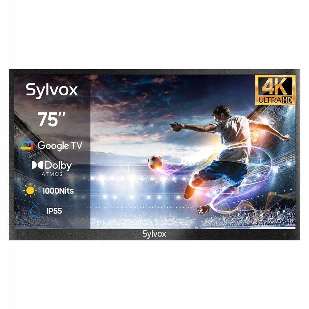 Telewizor ogrodowy 75 4K Uhd Sylvox Google Tv Dolby IP55 W-Fi 1000 nitów
