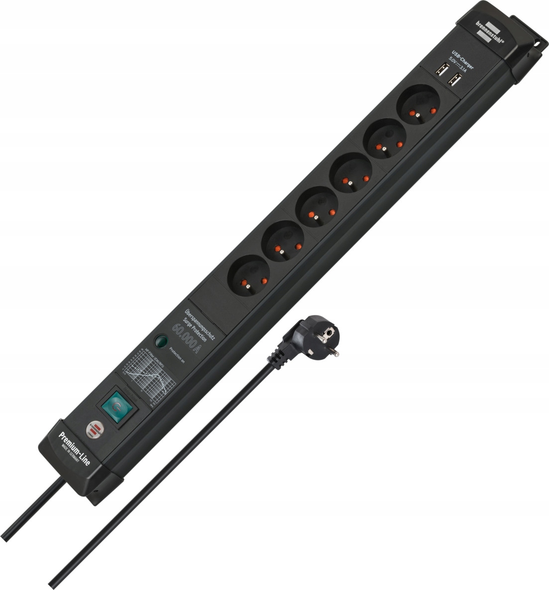 LISTWA PRZECIWPRZEPIĘCIOWA ZASILAJĄCA 6 GNIAZDOWA 3M 2 X USB 60A WYŁĄCZNIK