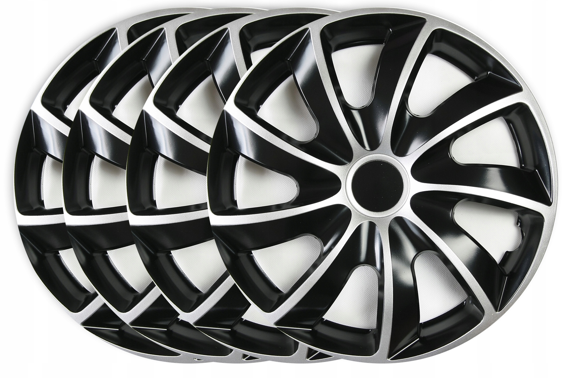 4x Poklice Quad Bicolor Silver černé, stříbrné, 16 palců