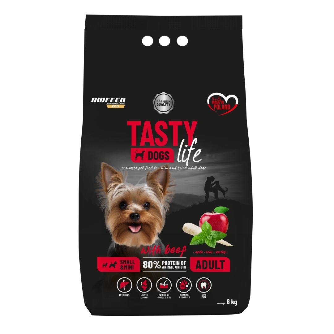 Levně Biofeed Tasty Dogs Life s hovězím masem 8 kg Suché Krmivo pro psy malých plemen