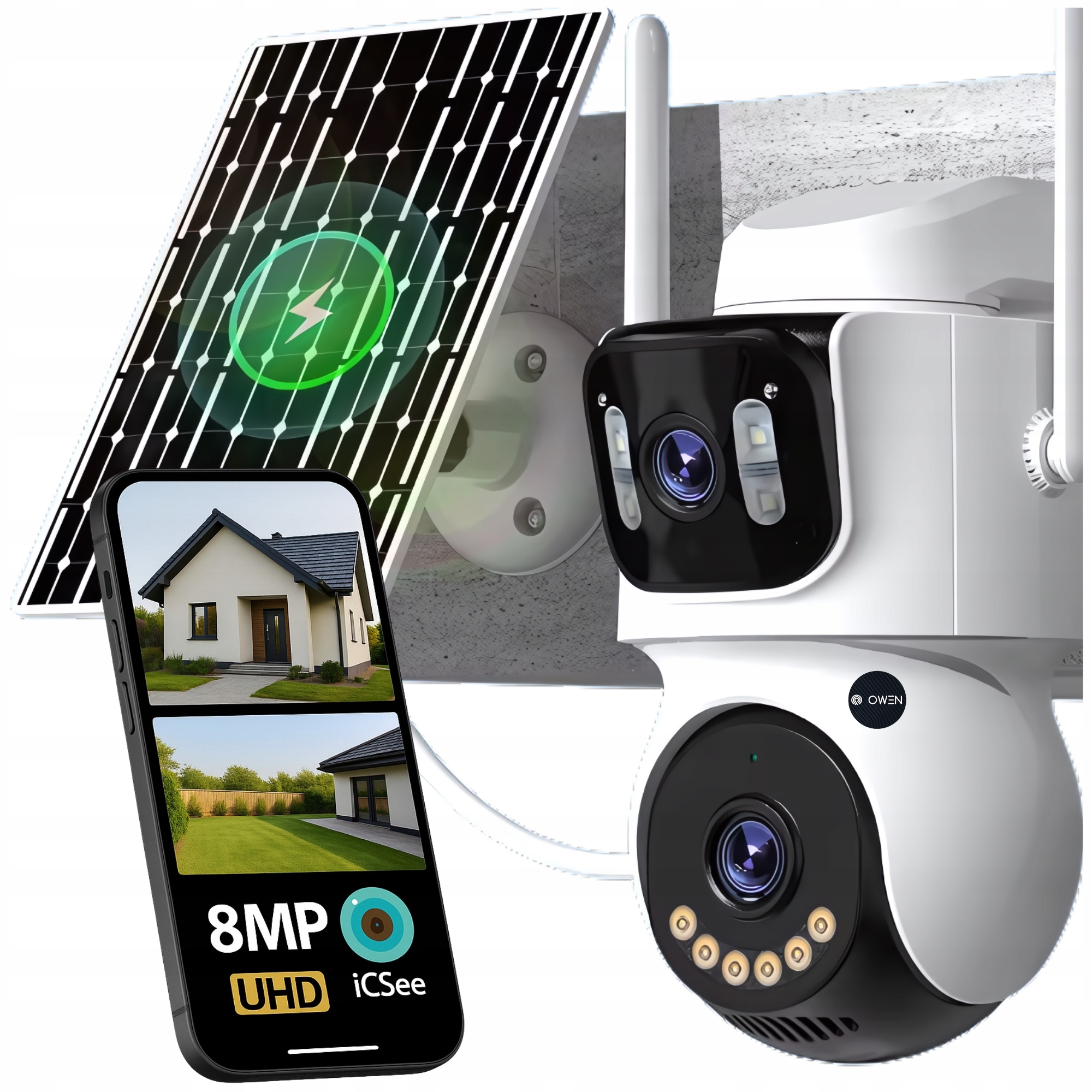 Solární otočná kamera 2 objektivy 8MPx Lte 4G Venkovní Bezdrátová