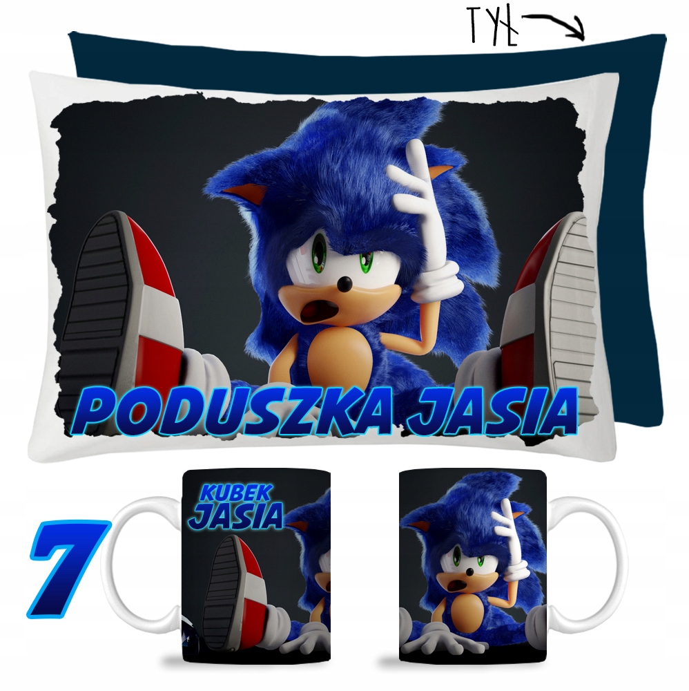 ZESTAW KUBEK + PODUSZKA SONIC + IMIĘ PREZENT Marka Art Crop