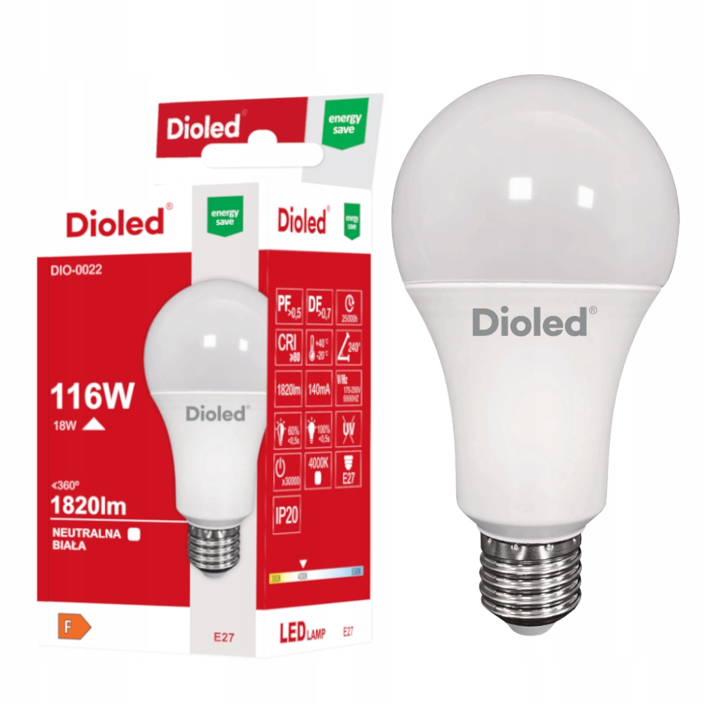

Żarówka Led E27 18W=116W 1820lm neutralna Smd