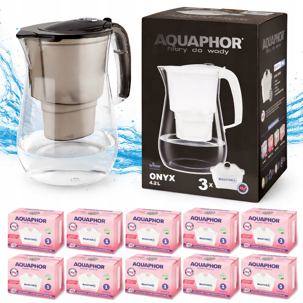 Dzbanek filtrujący do wody Aquaphor Onyx Czarny 4.2 l +10 Wkładów Mg Maxfor