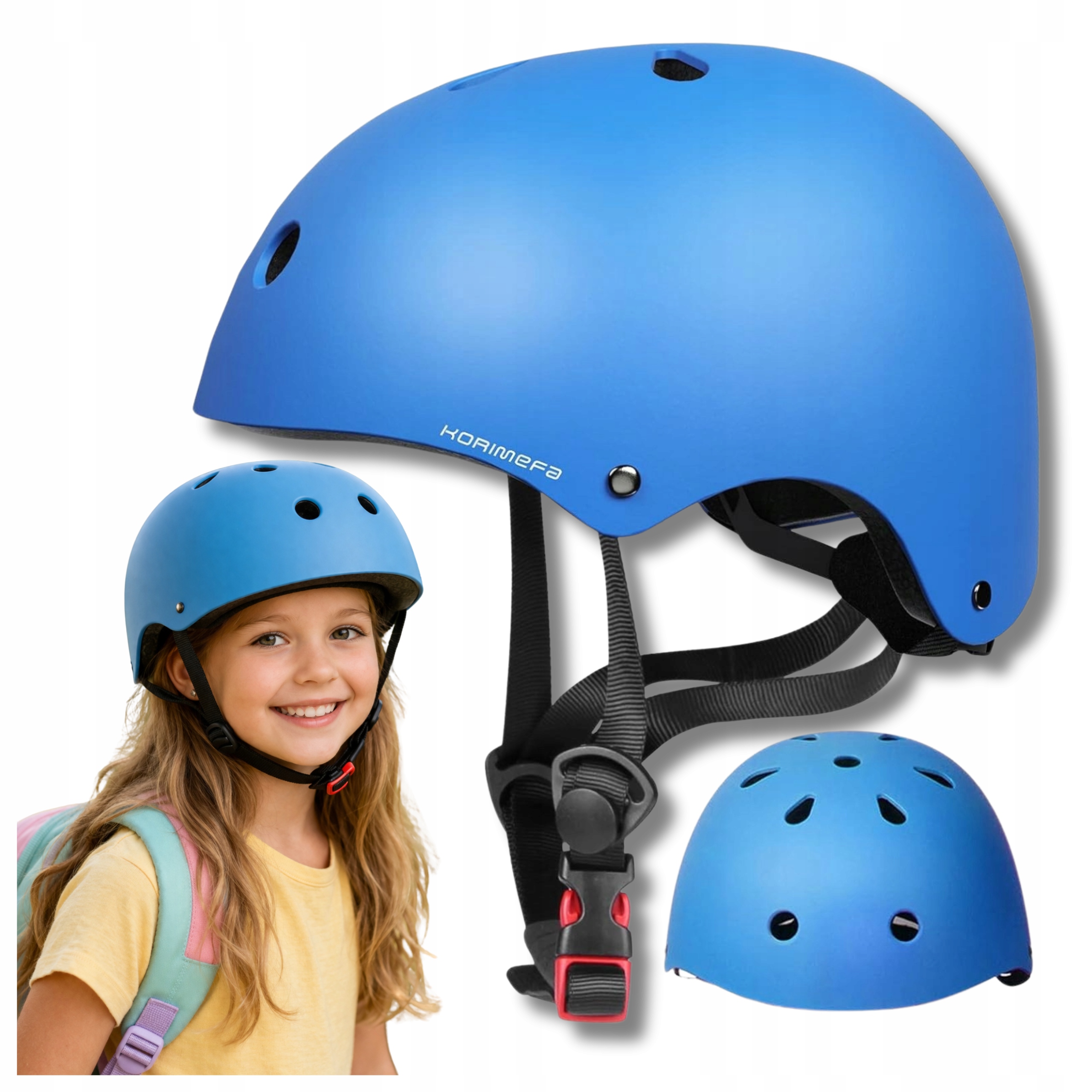 Kask Rowerowy Dziecięcy Niebieski Na Hulajnoge Rower Rolki S 51-54 cm