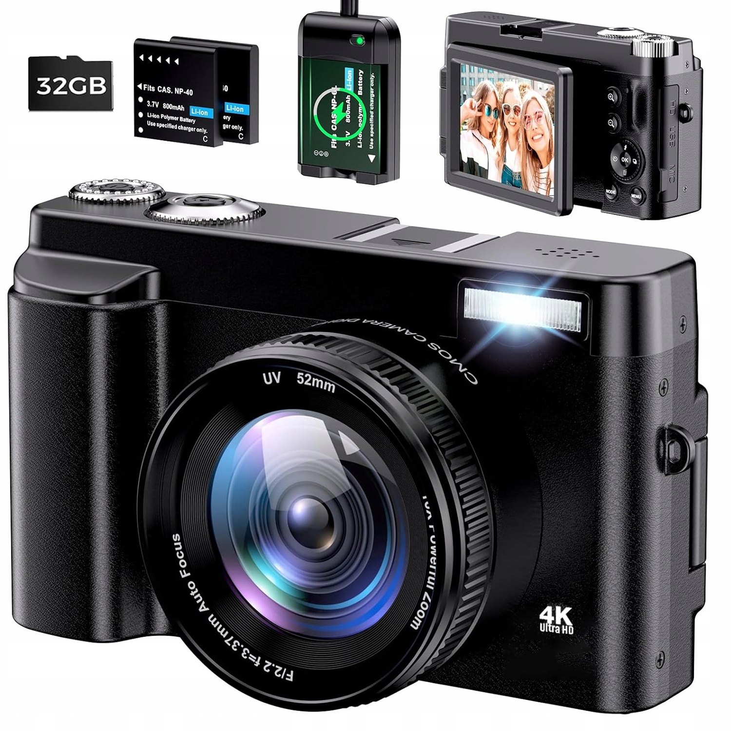 Přenosná Digitální Videokamera Hd Selfie Kamera 4K 48MP 16X Zoom
