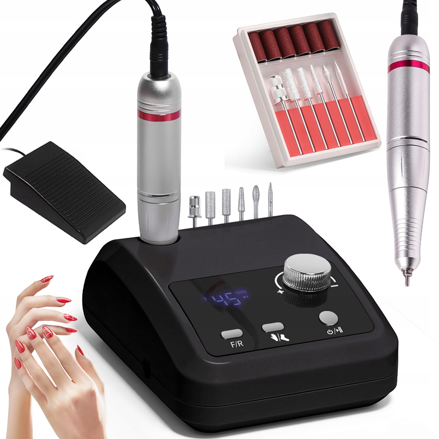 Elektrická Bruska Na Nehty 45000 Rpm LCD Pedál Regulace Rychlosti