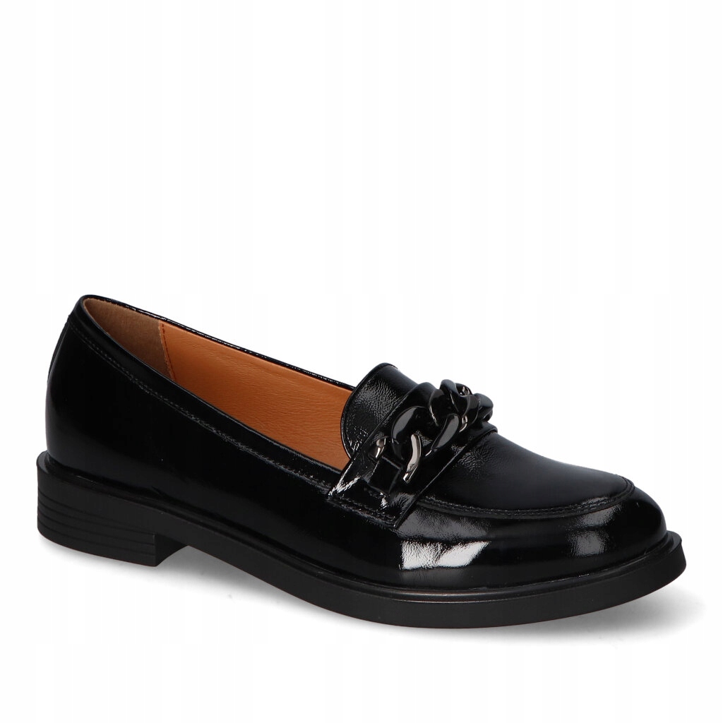 Dámské mokasíny Arka Černé Lakované Kůže Přírodní Řetěz Ozdoba