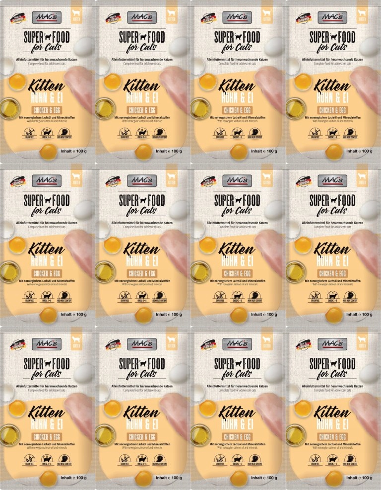 Levně MAC's Cat Kitten kapsička s kuřecím vejcem 12 x 100 g