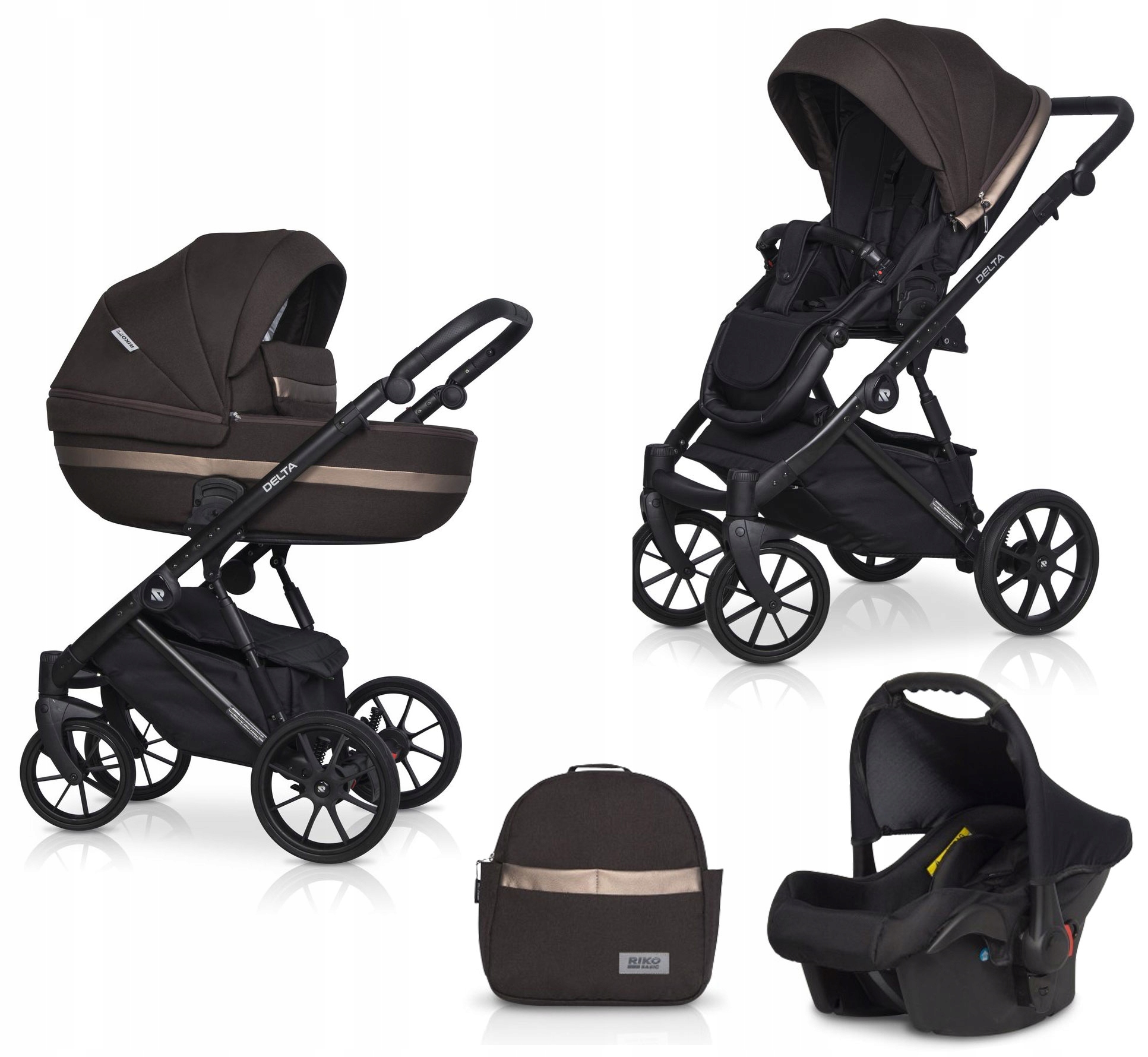 Wózek 3w1 DELTA Riko Basic PEŁNA AMORTYZACJA FOTELIK TORBA ADAPTERY ZESTAW