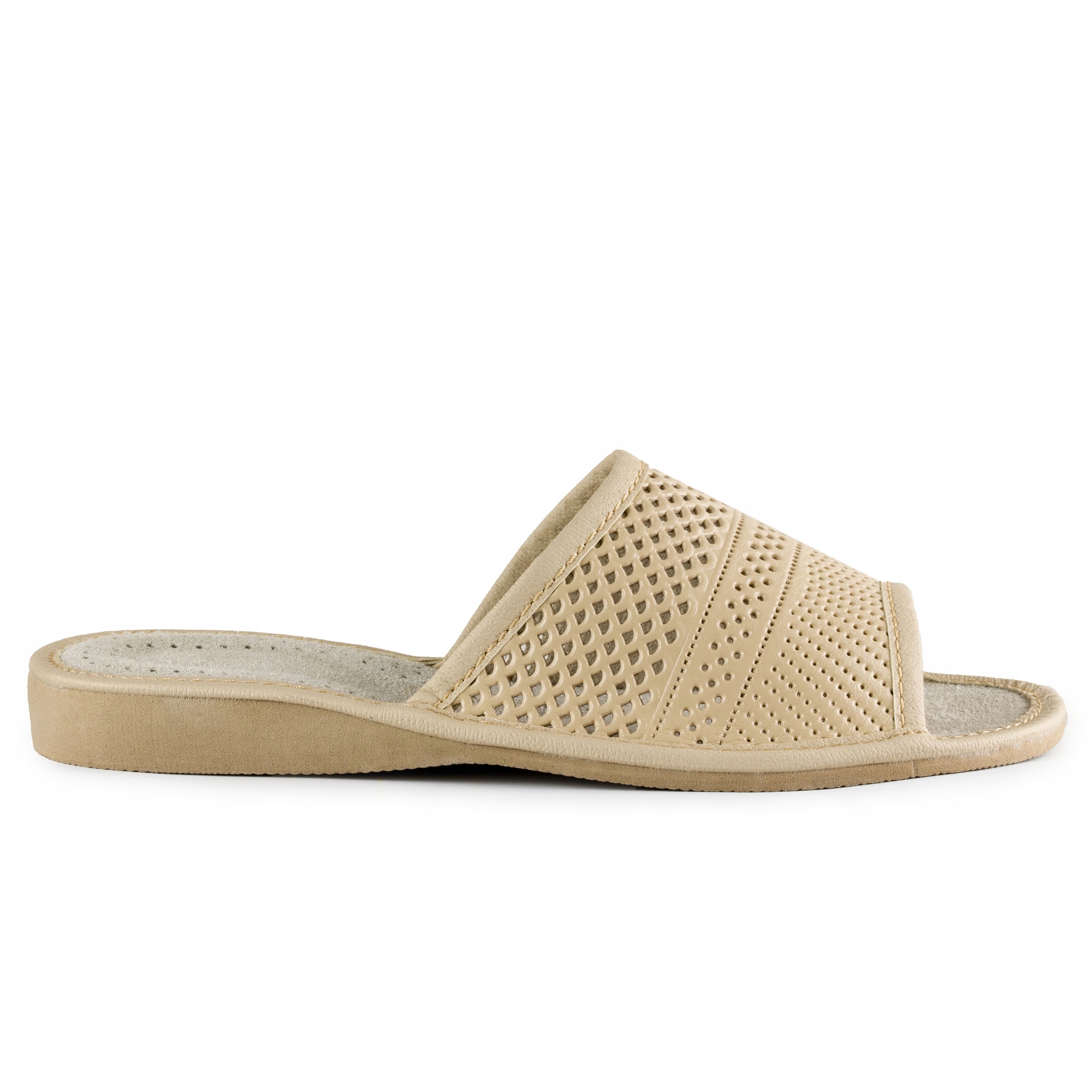 Modne klapki na LATO beżowe pantofle skóra damskie Rozmiar 38