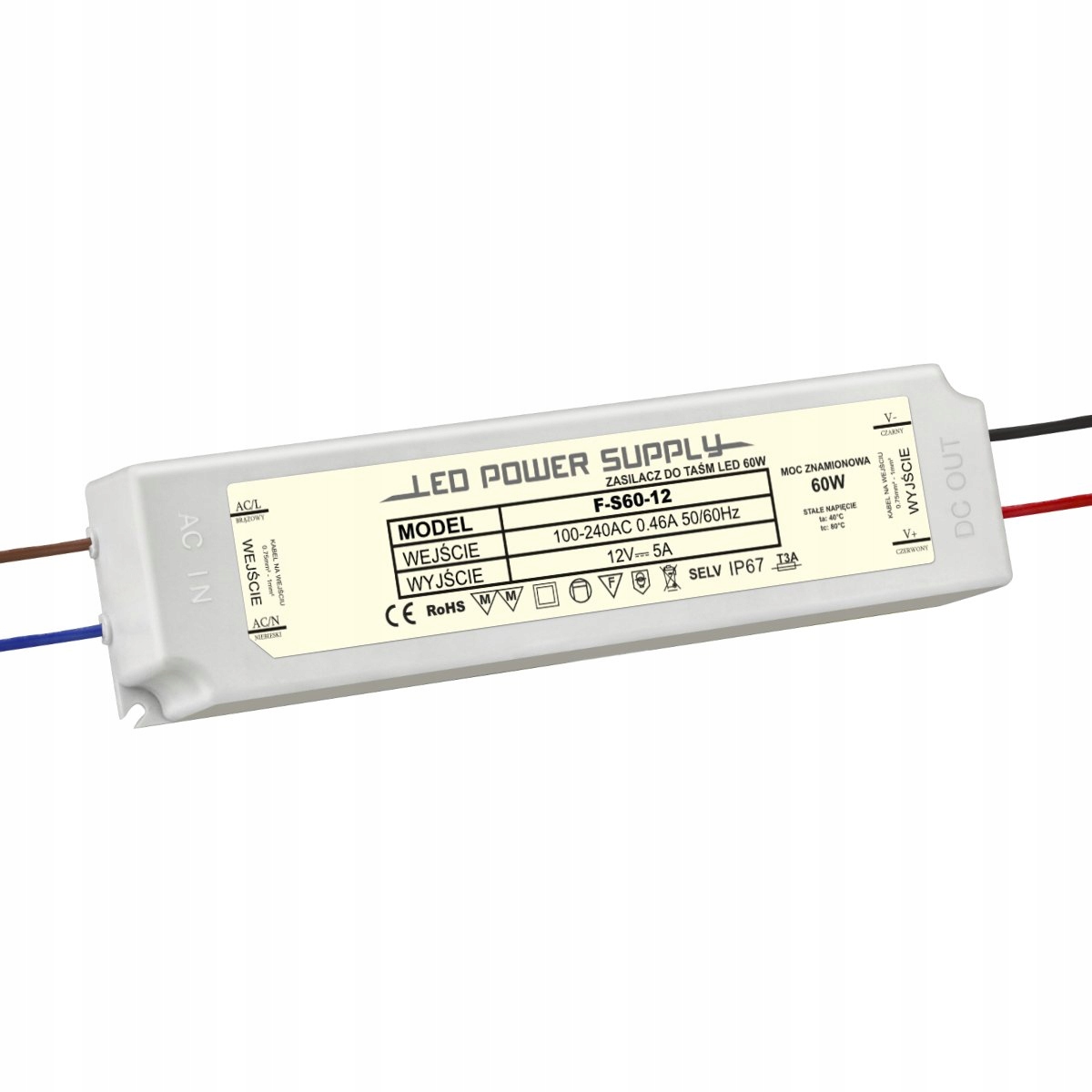

Zasilacz 60W 12V Wodoodporny F-S60-12 Brillo