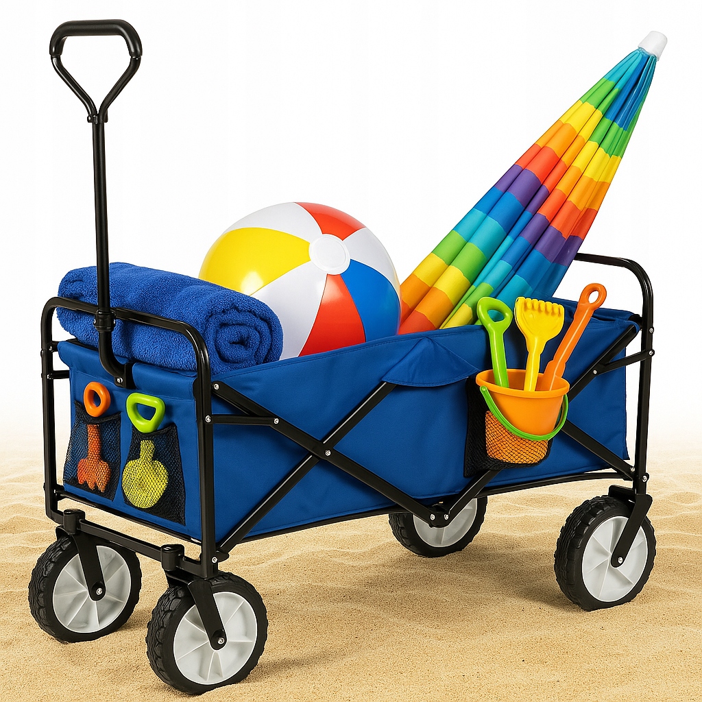 Plážový skládací zahradní turistický přepravní vozík modrý 145 L