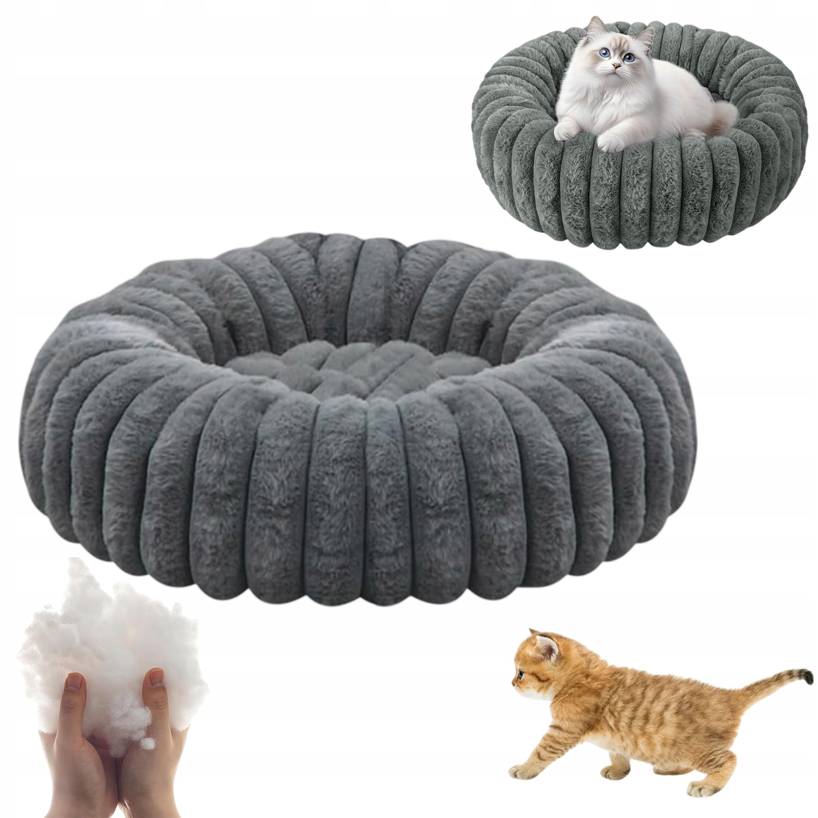 Levně Pelíšek Pro Zvířata 50X50 CM Kulaté, Pohodlné Pro Kočky A Psy, Šedé