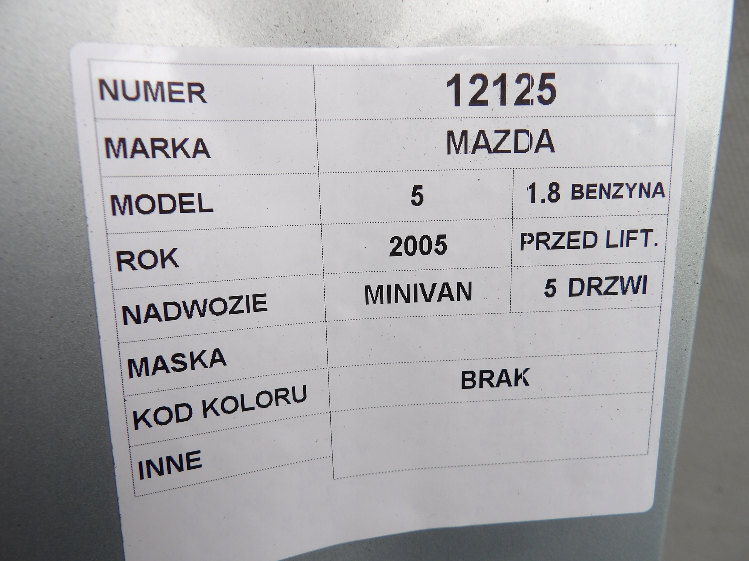 Mazda 5 motorhaube 1,8B