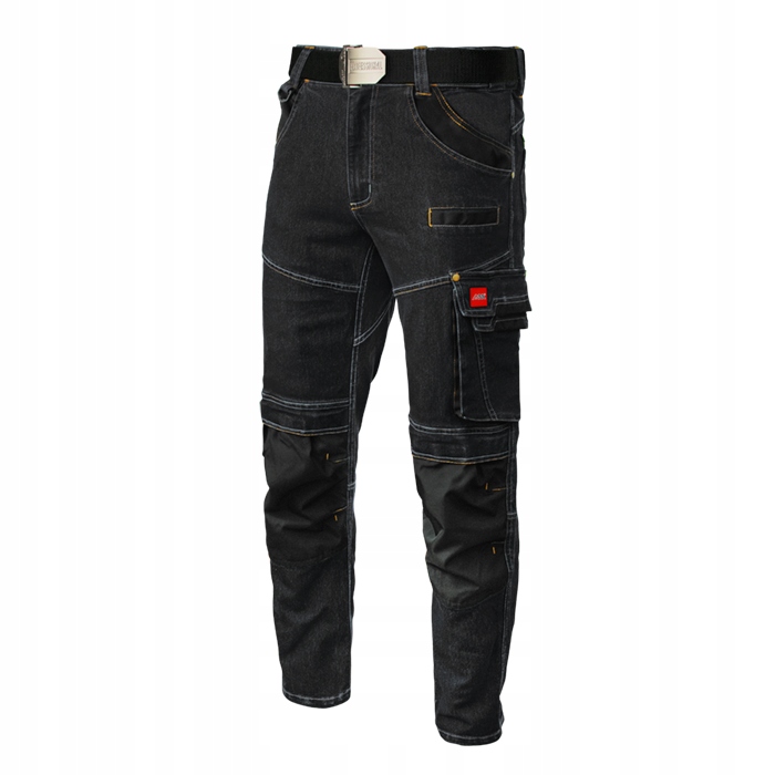 Spodnie Robocze Do Pasa Jeans Stretch Elastyczne Slim Monterskie Czarne 3XL