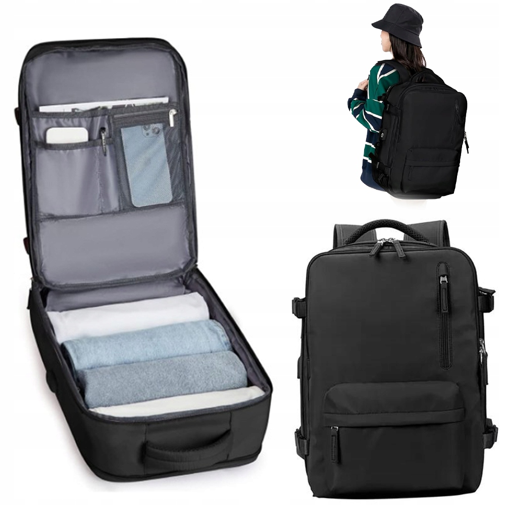 Batoh 34 L S Usb Portem, Přihrádka Na Notebook A Boty, Materiál Oxford, Černá Barva
