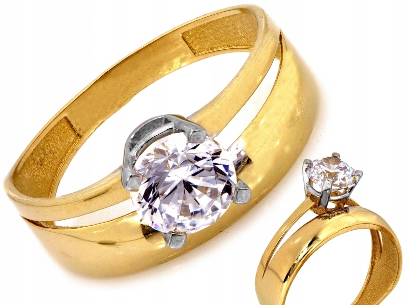 Zlatý prstýnek 585 s jedním zirkonem na dvojité kolejnici 2.63 g r17