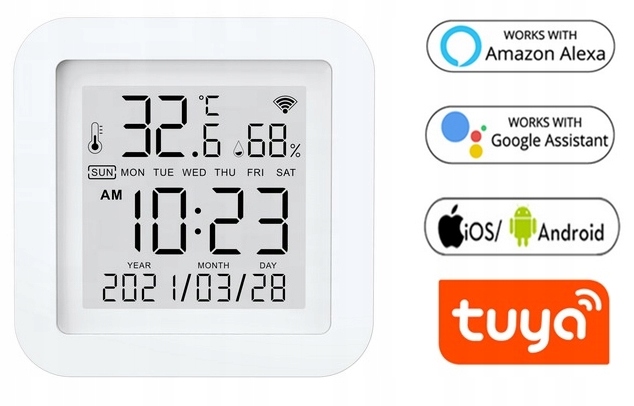 CZUJNIK TEMPERATURY WILGOTNOŚCI TUYA ZEGAR DATA Zasilanie sieciowe