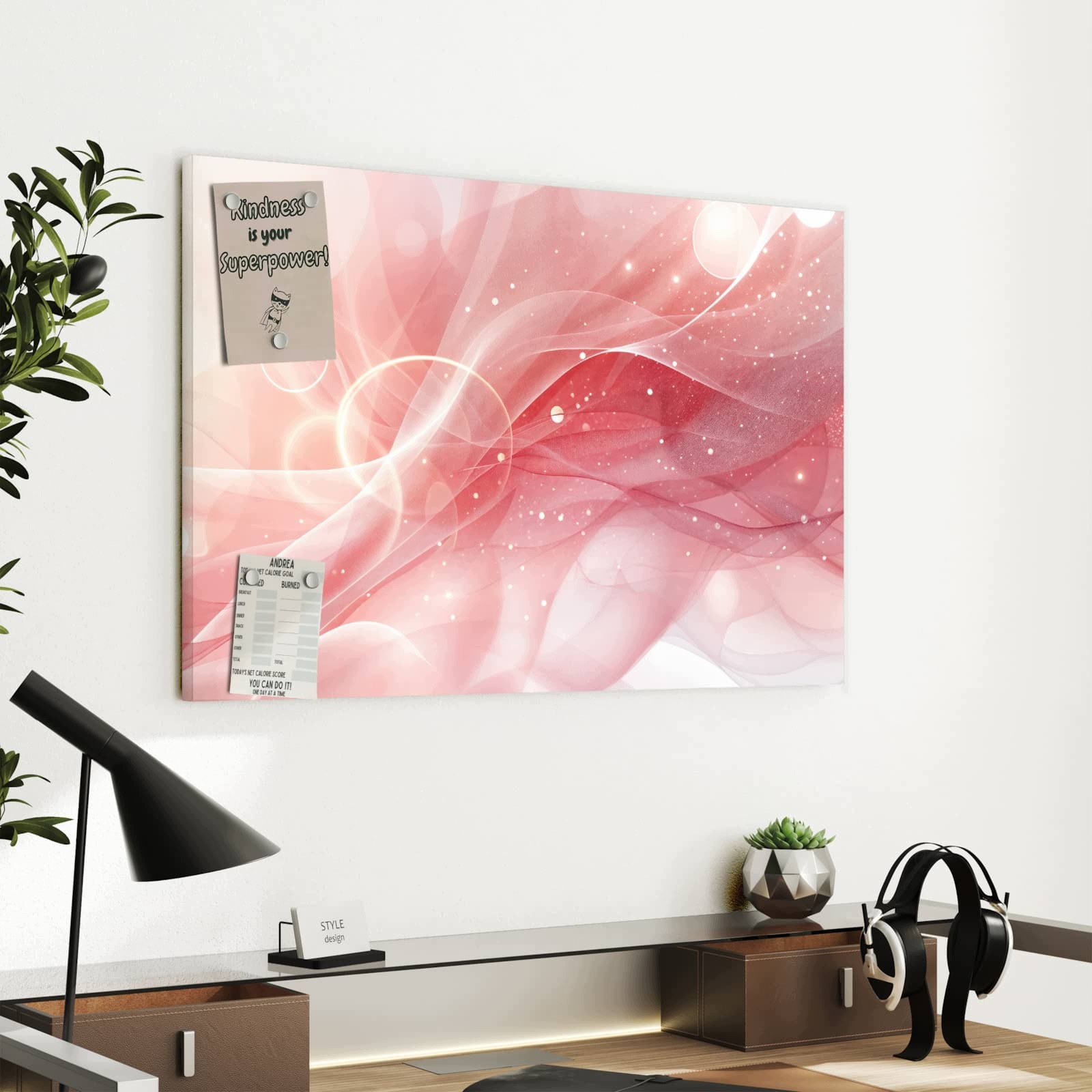Magnetická tabule Růžový Hedvábné vlny 60 × 40 cm