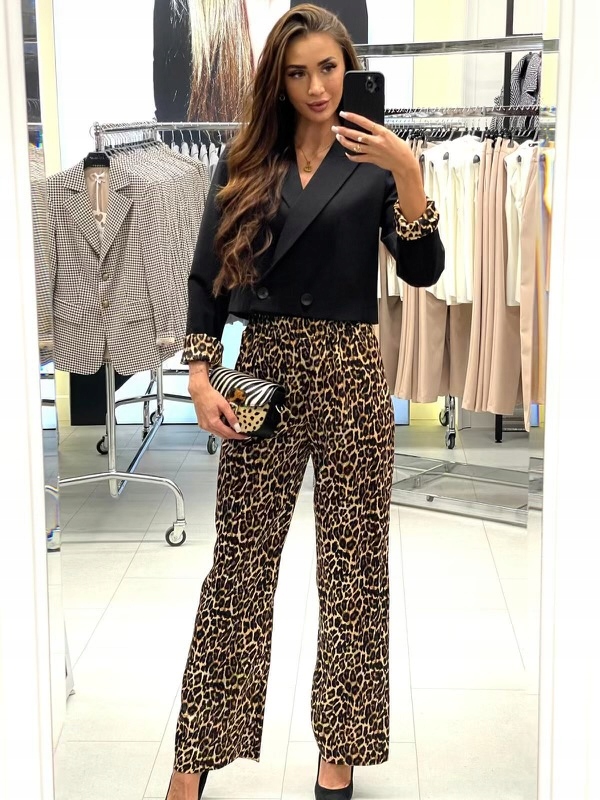 Saténové kalhoty S Leopardím Vzorem Model 0967W Lalous velikost L