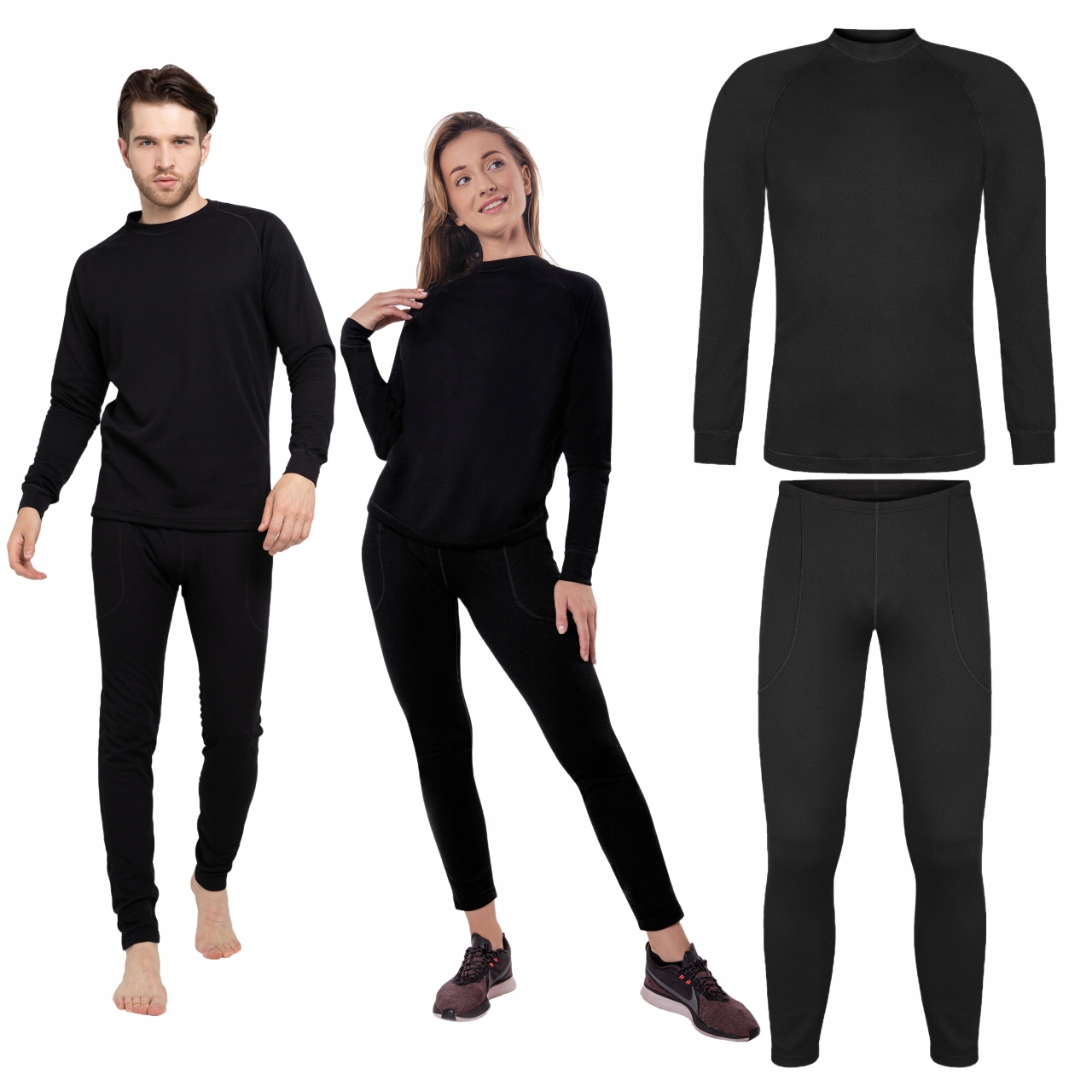 BIELIZNA TERMOAKTYWNA DAMSKA KOMPLET S MĘSKI OCIEPLANY Z MESZKIEM ODDYCHAJĄ