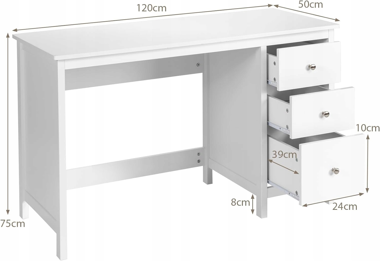 Biurko z 3 szufladami, biurko komputerowe z blatem 120 x 50 cm, (biały) Marka Goplus