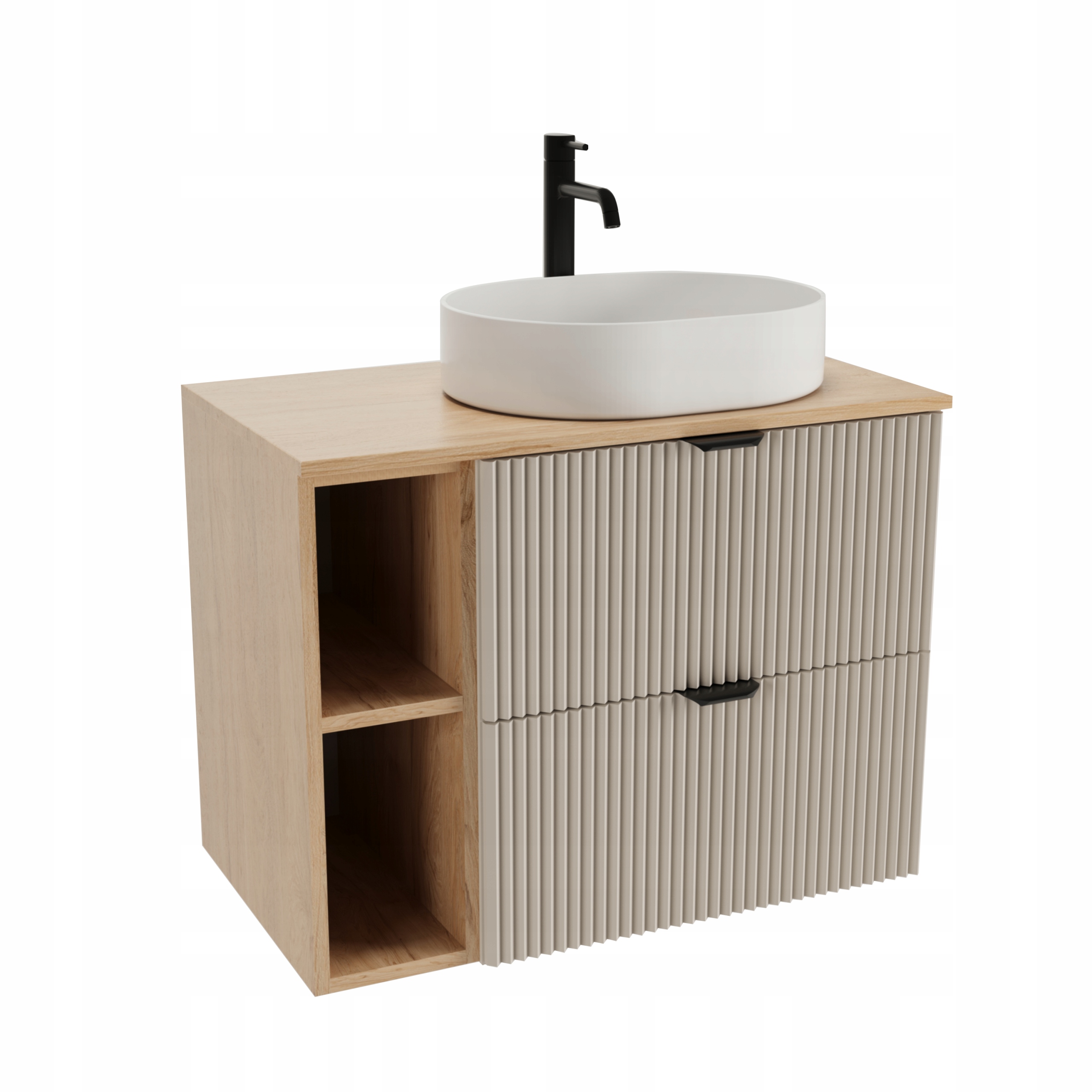 Koupelnová sada s umyvadlem: Skříňka 80 cm s regálem Kašmír/Ořech Willy