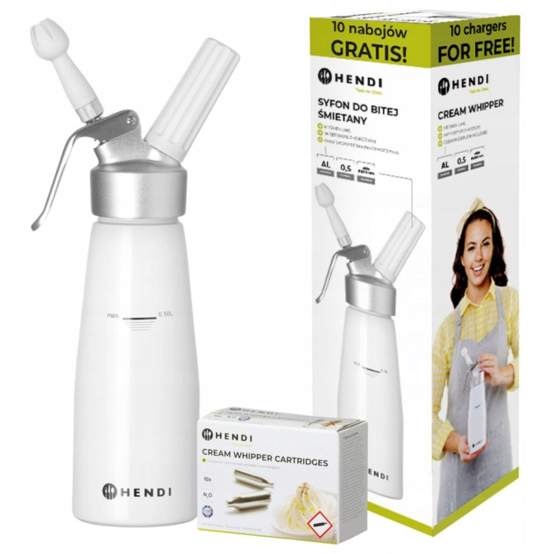 Sifon na šlehačku Hendi 0,5L Bílý 10 nábojů N2O Limitovaná sada