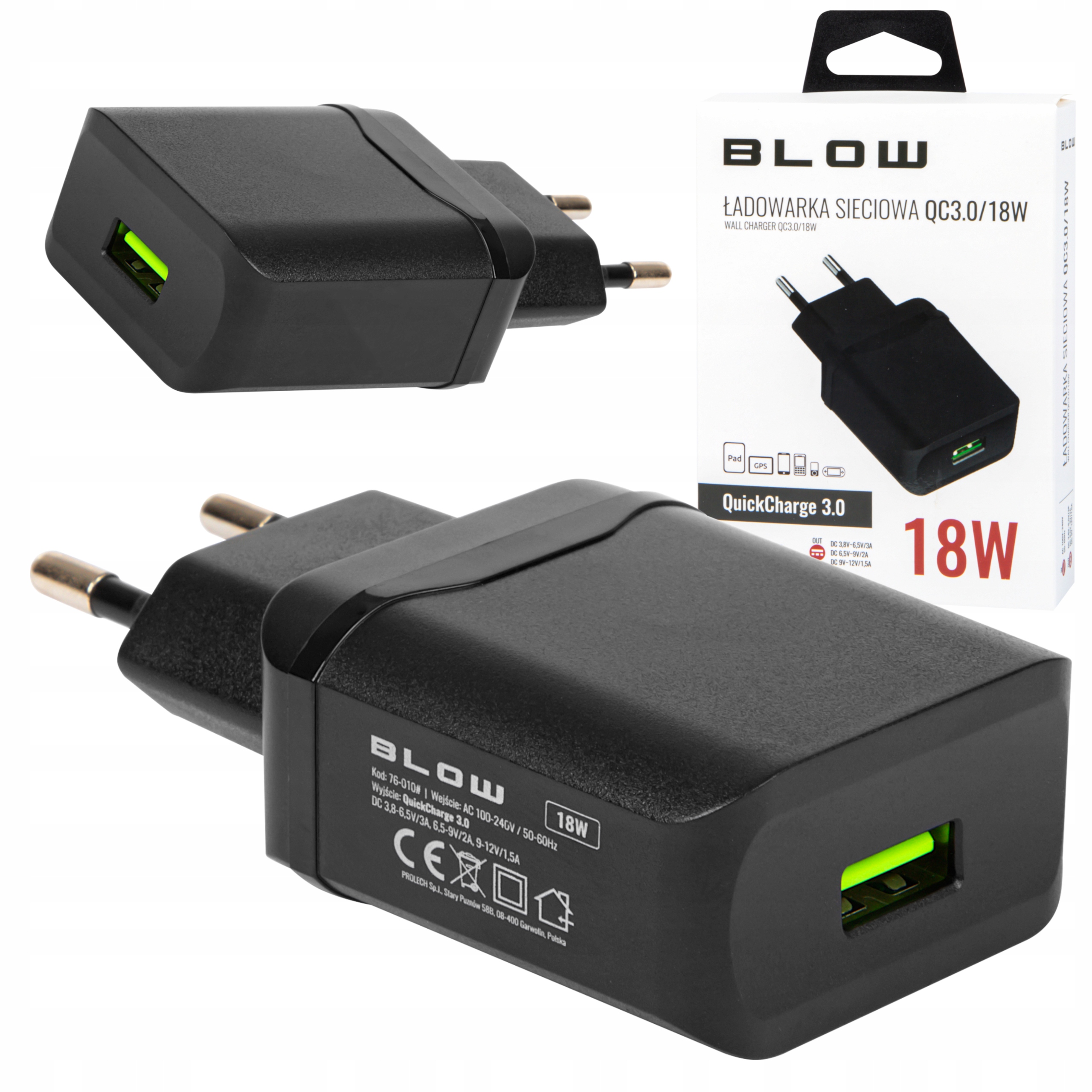 SZYBKA ŁADOWARKA SIECIOWA DO TELEFONU USB QUICK CHARGE QC 3.0 18W 3A MOCNA