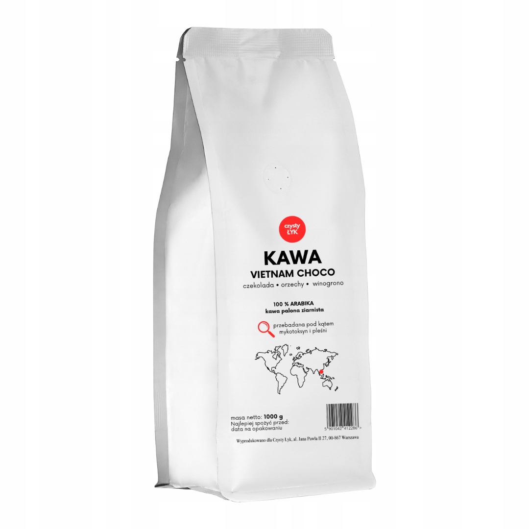 Kawa ziarnista 1kg Vietnam Choco Czysty Łyk – niekwaśna, bez pleśni