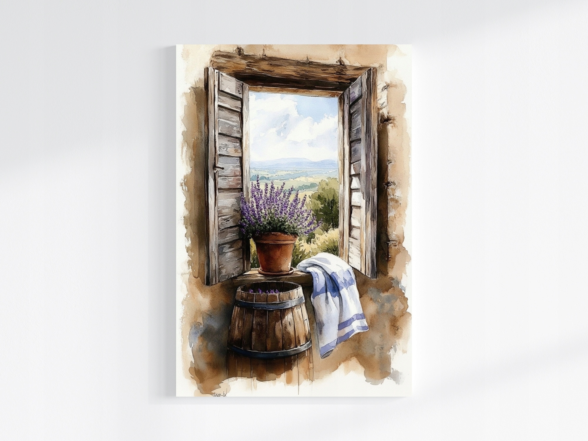Obraz Na Plátně Canvas Akvarel Provence Okno Pohled Levandule Květiny 80x120