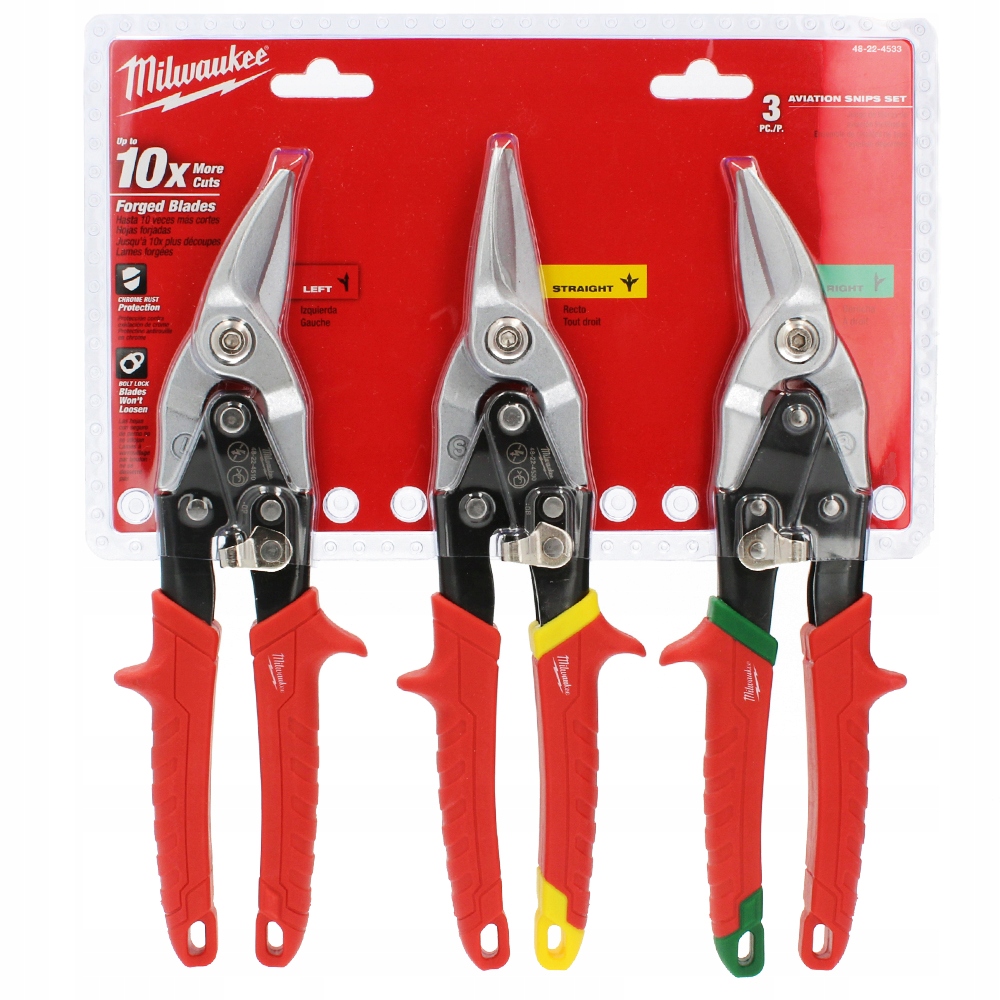 3x Nůžky na Řezání Plechu Kovu, drátu, kůže, ruční, pravé, levé, rovné, E9