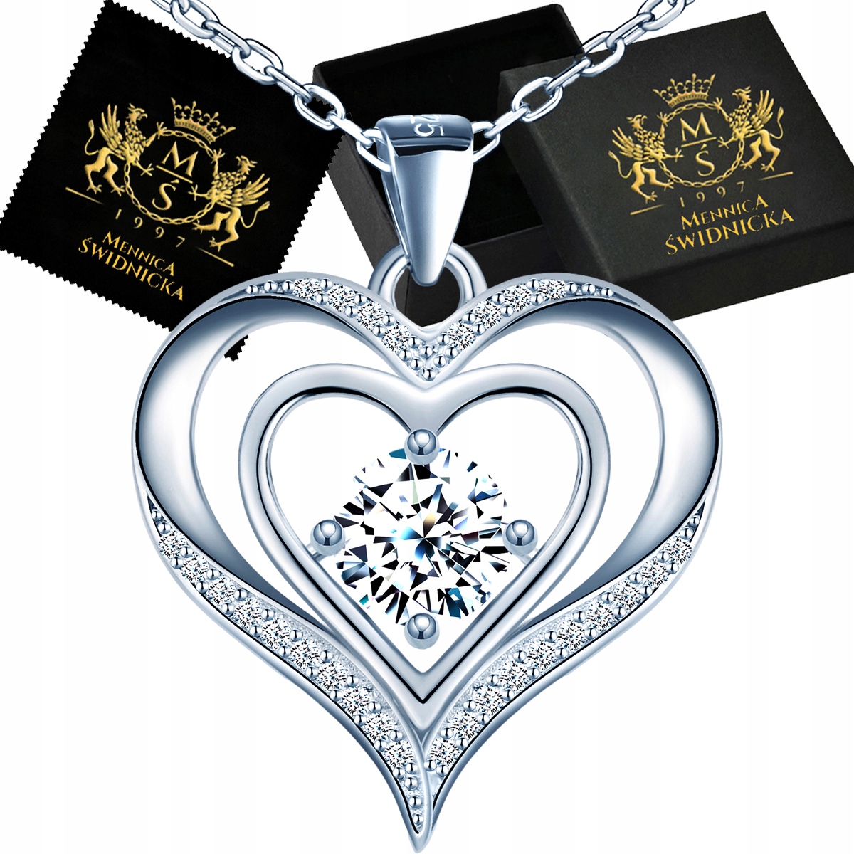 Stříbrný náhrdelník Stříbro 925 Srdce Přívěsek s přívěskem na Dárek Zirkony