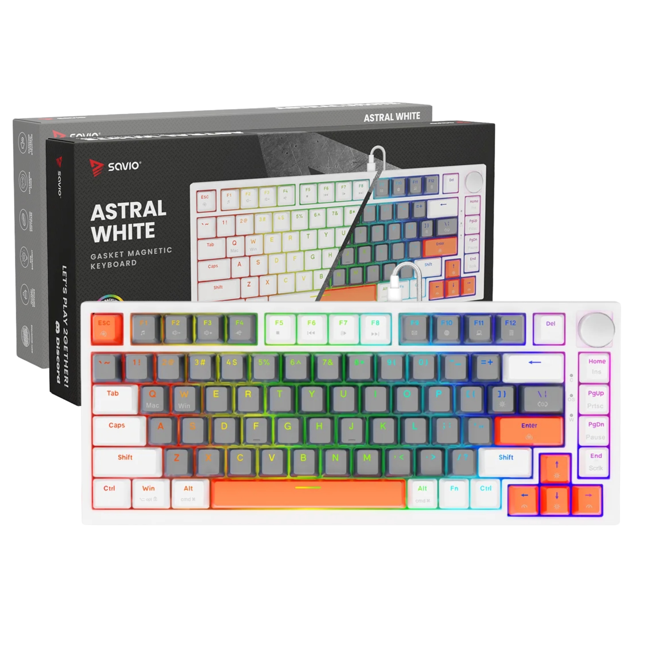 Magnetická klávesnice Savio Astral White Outemu White Jade Rgb 3 barvy