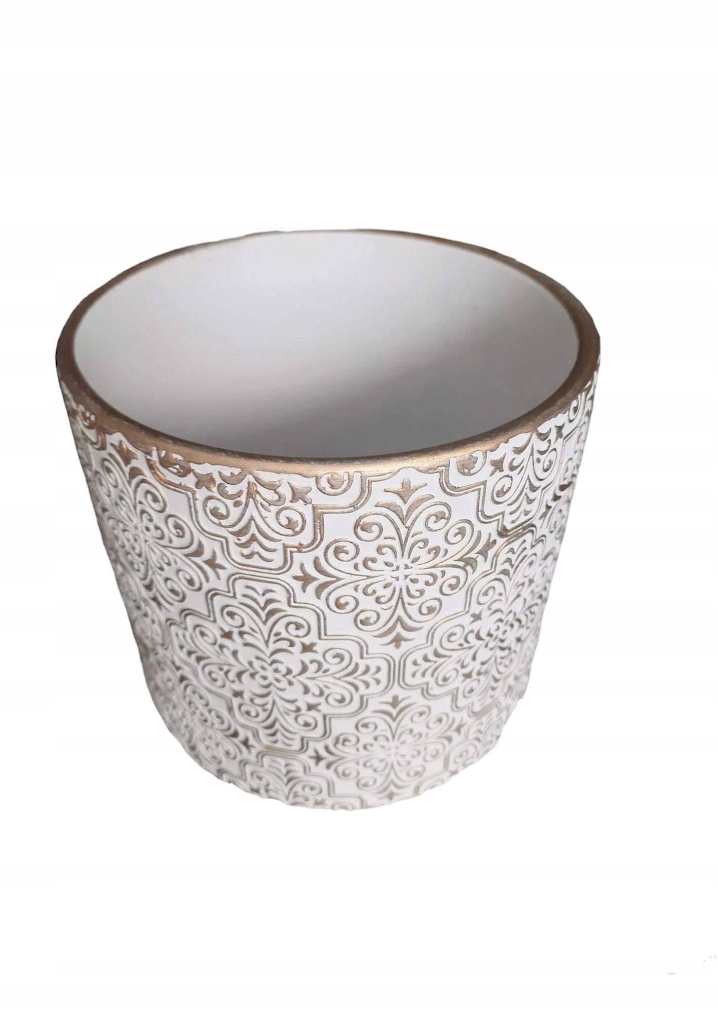 

Doniczka Osłonka Ceramiczna Tłoczona Złoto Biała N