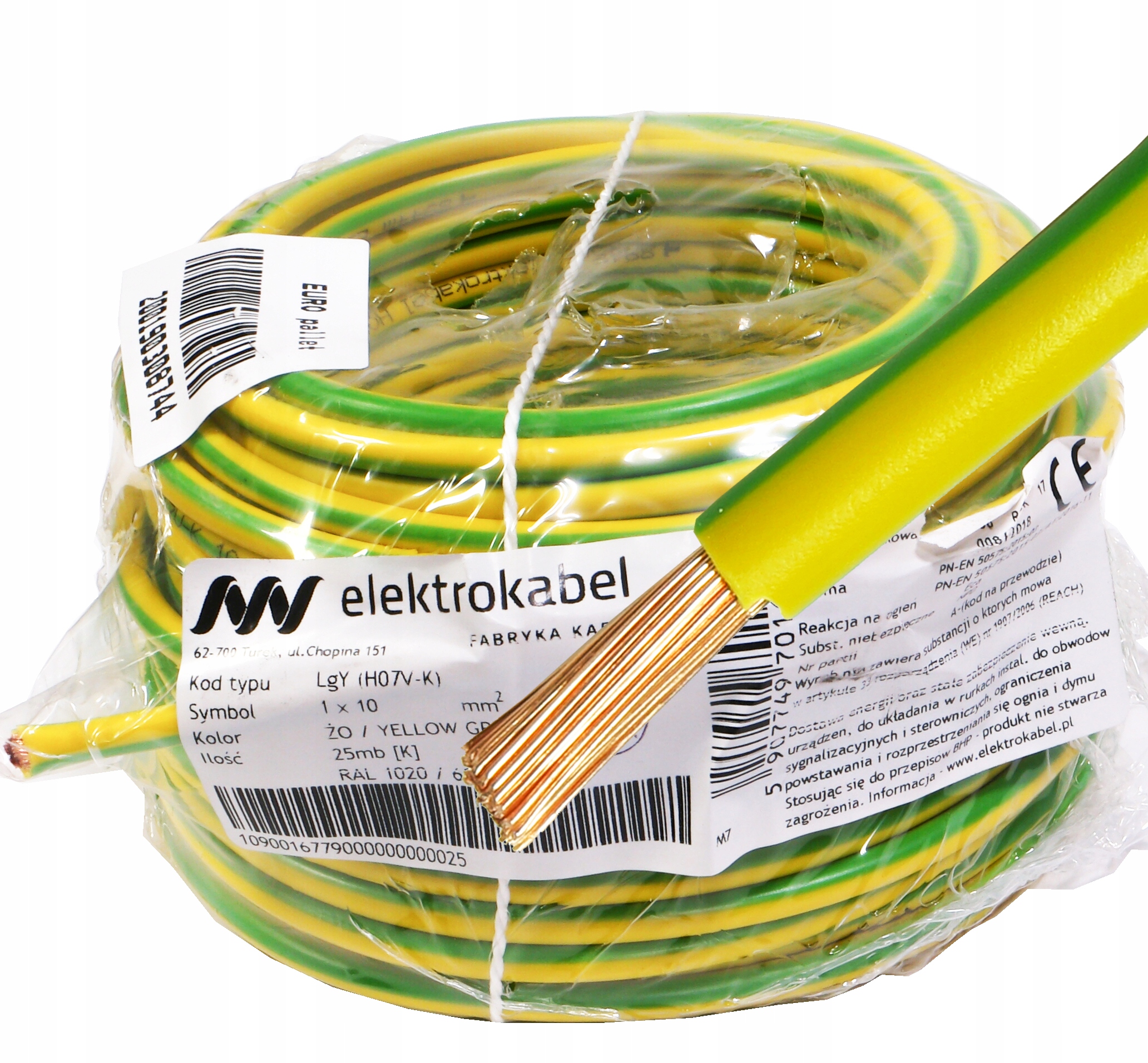 Kábel Lgy 1x 10 mm žltozelený Elektrokabel 25 m