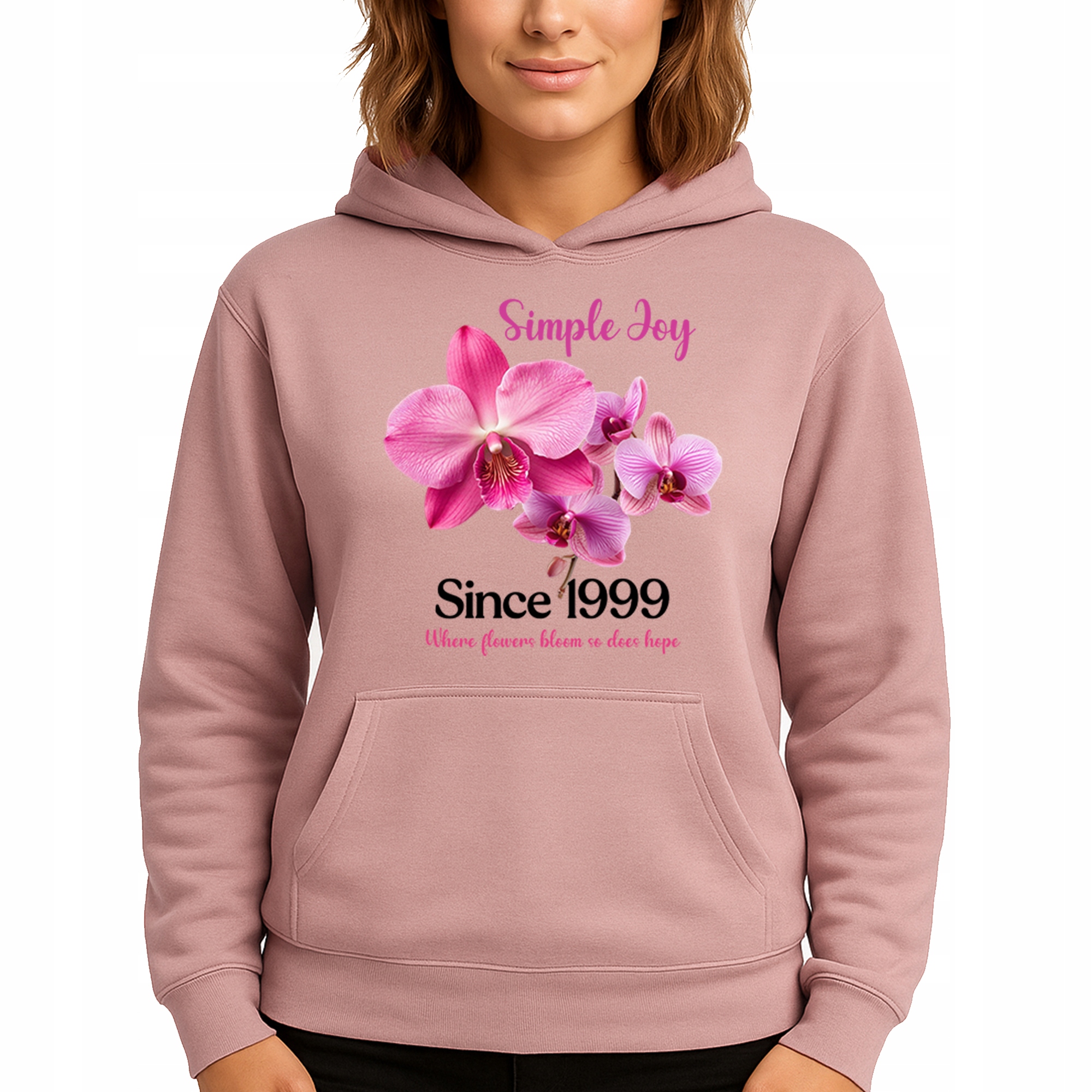 Mikina S Kapucí Hoodie Dusty Pink Bavlněná Módní Simple Joy M