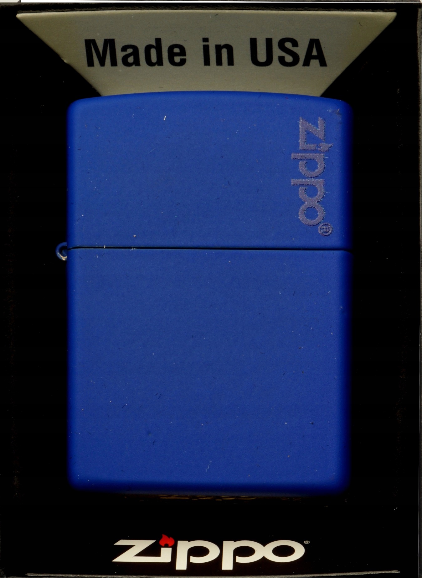 Zapalovač Zippo Royal Blue Matte Logo 60001205 Větruodolný benzínový