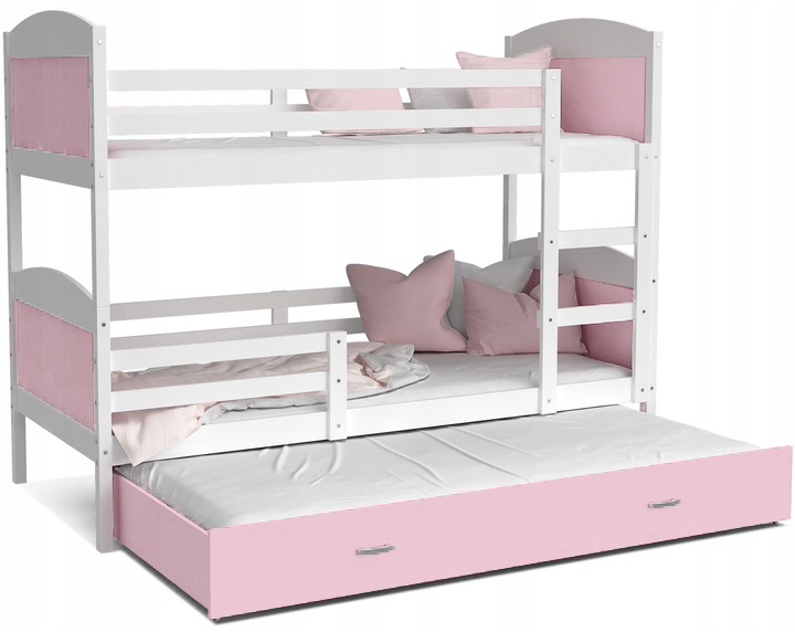 Łóżko piętrowe 190x80 białe różowe MATEUSZ 3