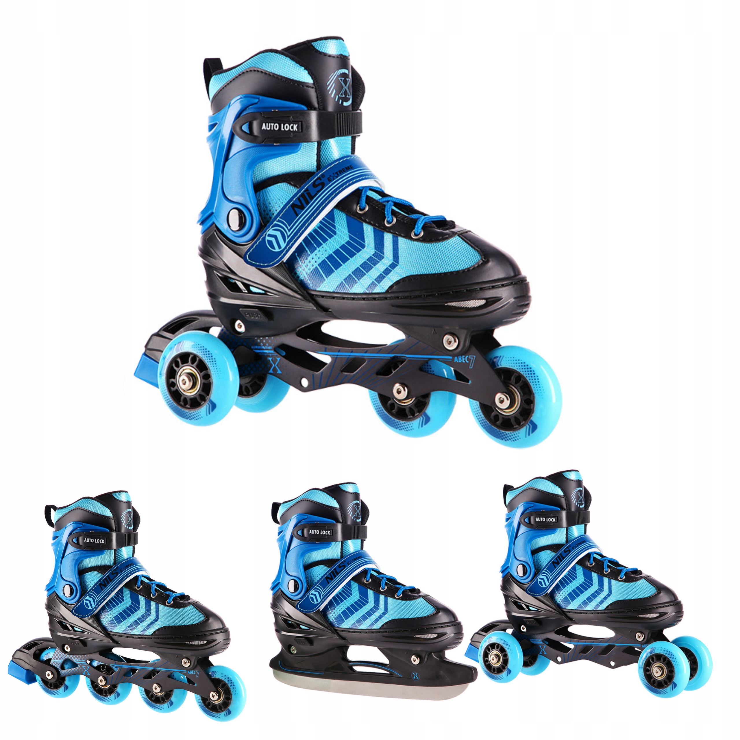 Brusle 2v1 4v1 nastavitelné L 39-43 modré hokejové kolečkové brusle Nils Extreme