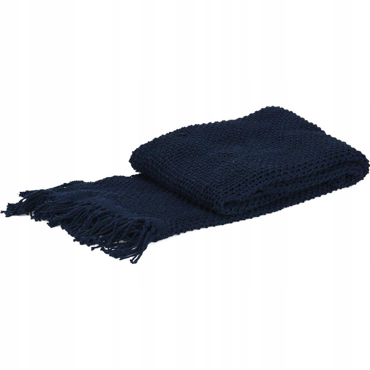 

Pled z Frędzlami granatowy 130x170 cm Koc Pleciony