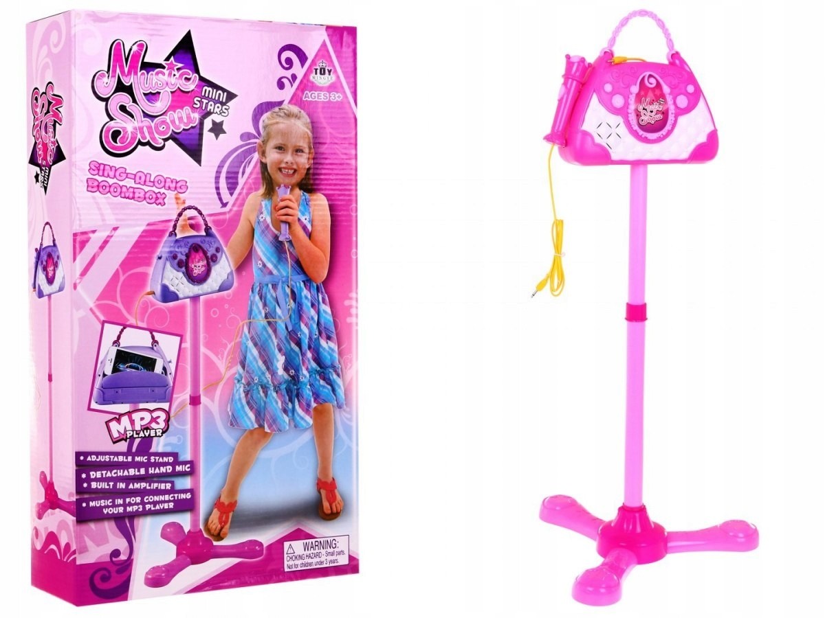 Instrument Różowy MIKROFON KARAOKE na statywie UCHWYT SMARTFON Dla Dzieci