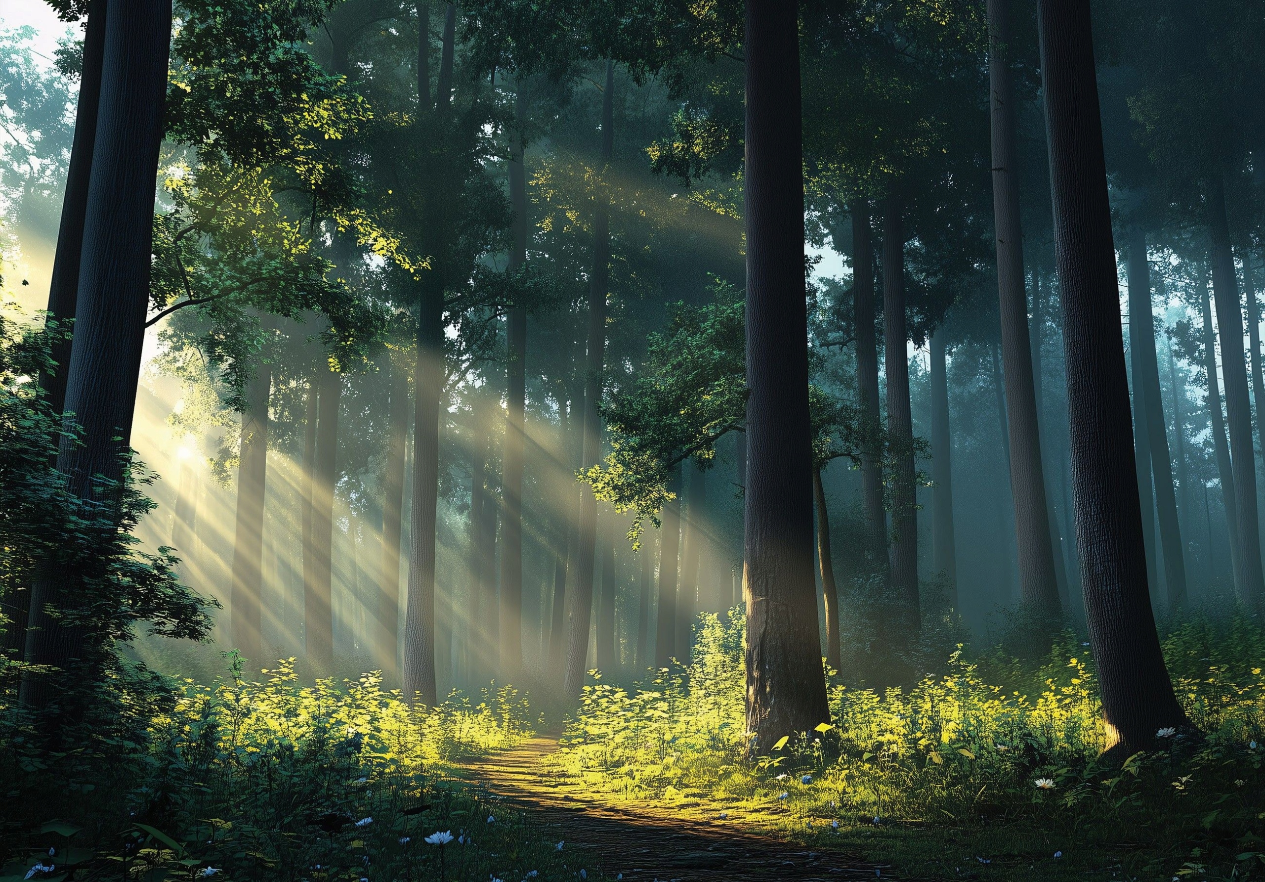 Fototapeta Mlhavý ranní les Světlo a tajemství na tapetě 300x210 lepidlo